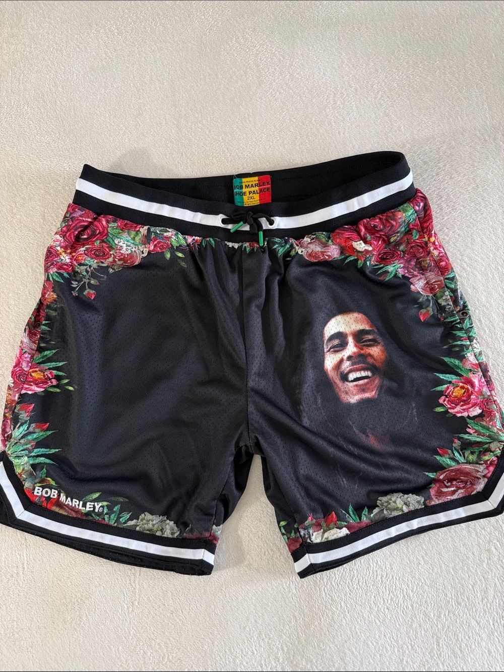Bob Marley Black Floral Athletic Shorts for Men